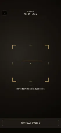 Der Barcode-Scanner von hardtack, mit EAN-13-Sucher und manueller Eingabe als Rückfallebene.
